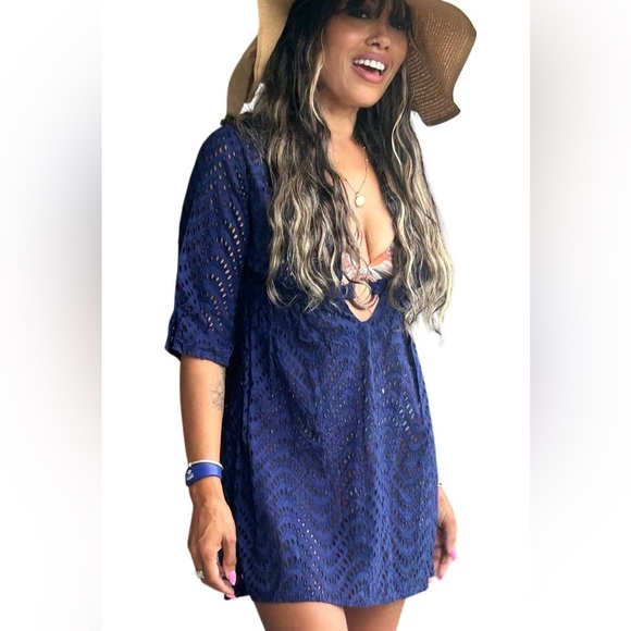 Shoshanna Navy Eyelet Beach Cover-Up | Size P XS | Designer Swim - Picture 1 of 7